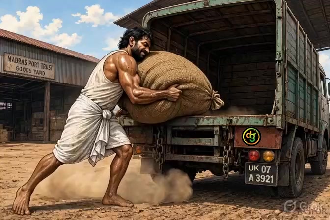 A sack of grain being loaded onto a lorry for bulk dispatch